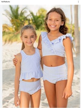 Like New Rufflebutts Seersucker Tween Ruffle V-Neck Bikini, 14, MSRP $45